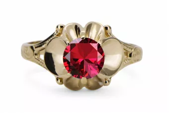 14k żółte złoto Rubin Pierścionek Klasyczny Vintage vrc377y